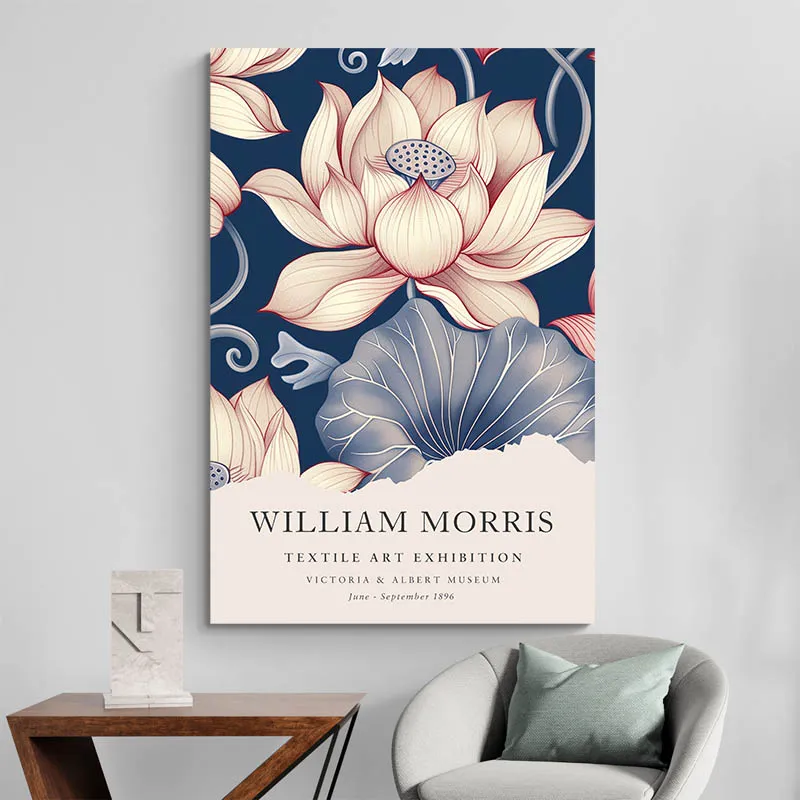 Affiche William Morris Lotus Rose et Bleue