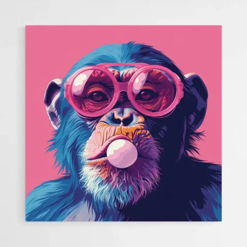 Tableau singe chewing gum rose