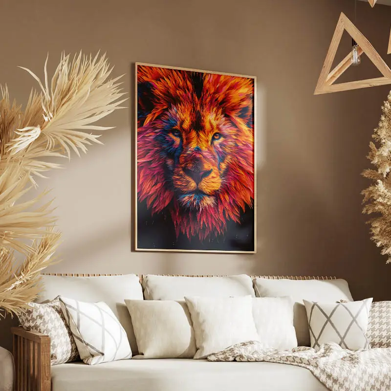 Tableau Tête de Lion Multicolore