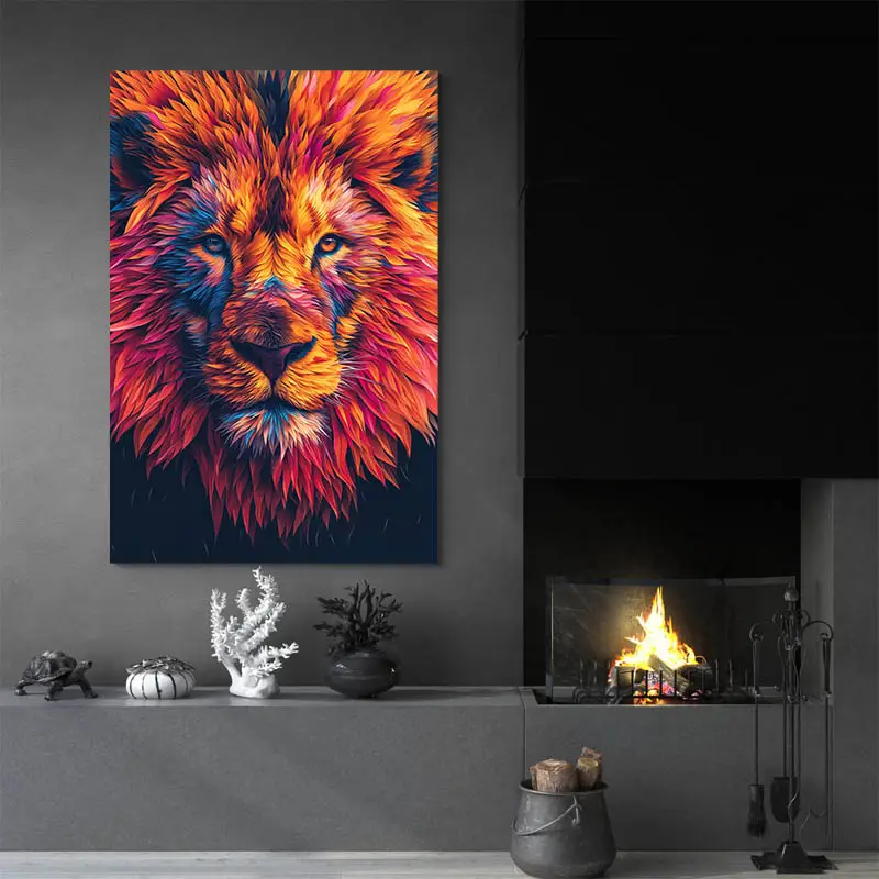 Tableau Tête de Lion Multicolore