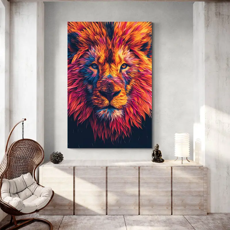Tableau Tête de Lion Multicolore