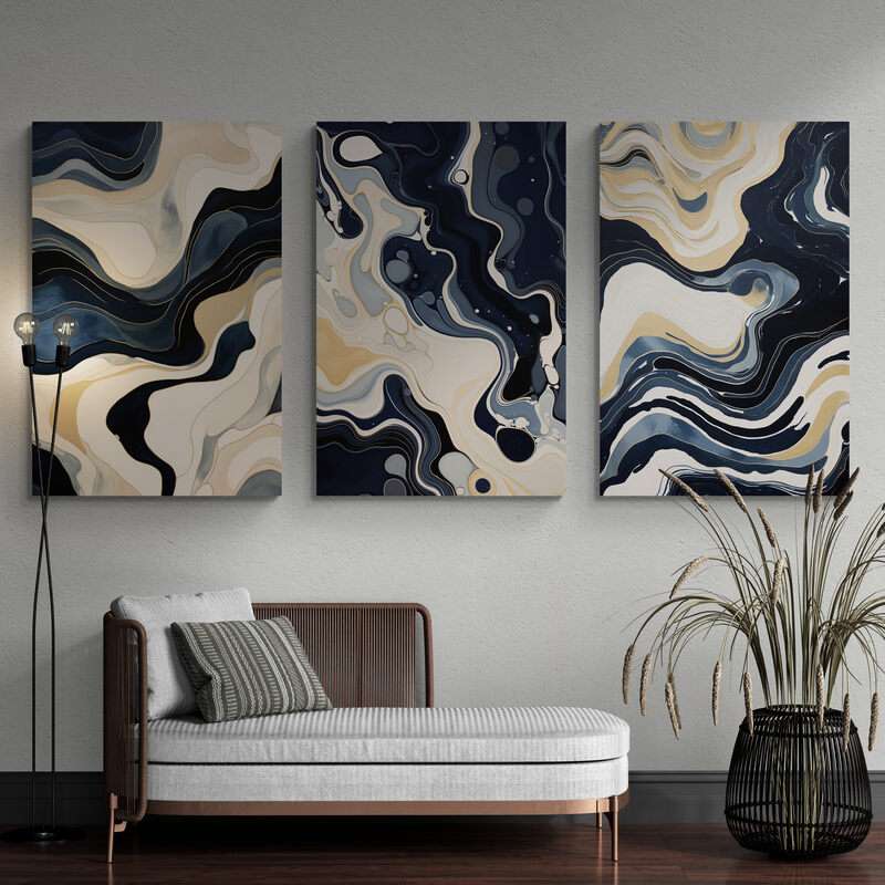 Tableau Triptyque Abstrait