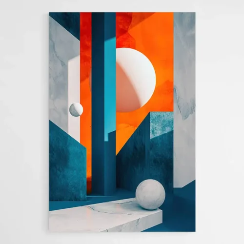 Tableau architecture abstrait orange et bleu