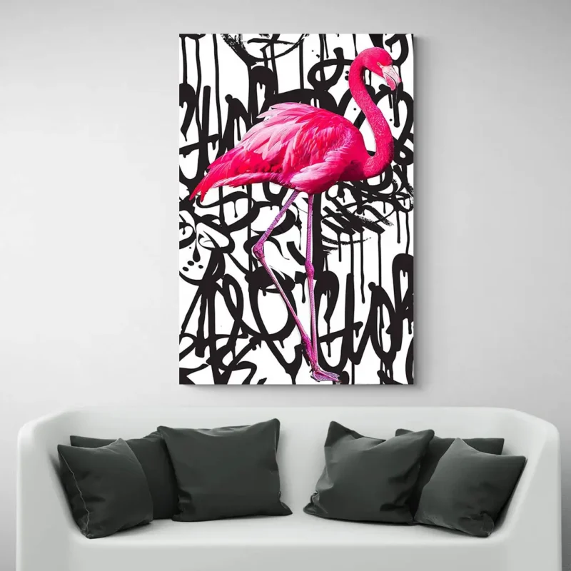 Tableau avec flamant rose