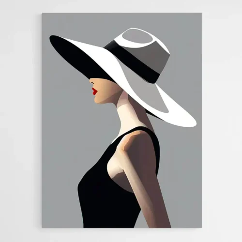 Tableau minimaliste femme à chapeau