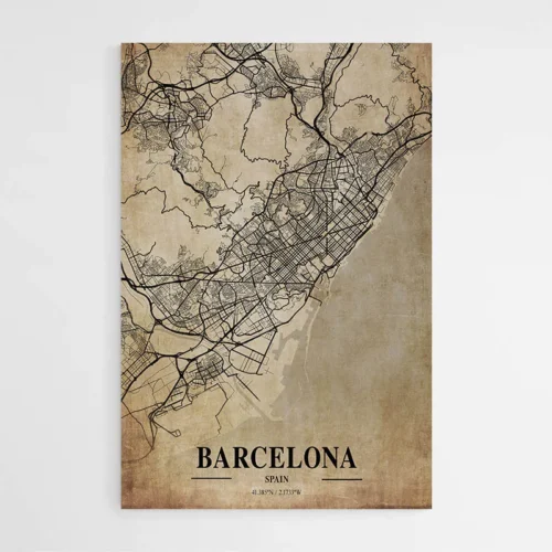 Affiche Carte Vintage Barcelona Spain
