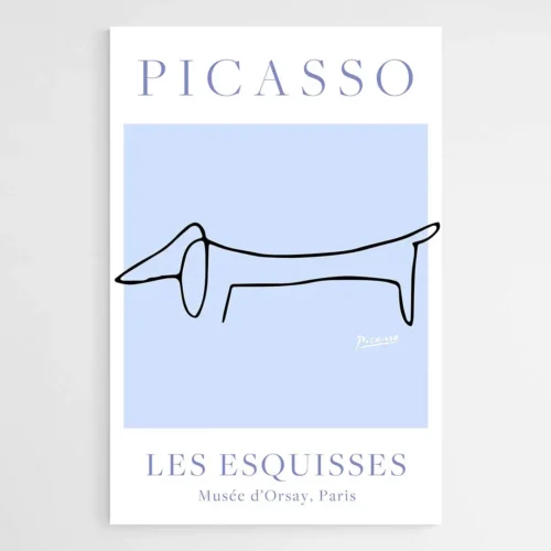 Affiche teckel Picasso bleue