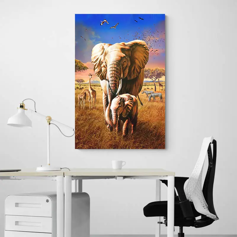 Peinture Éléphant Dans la Savane