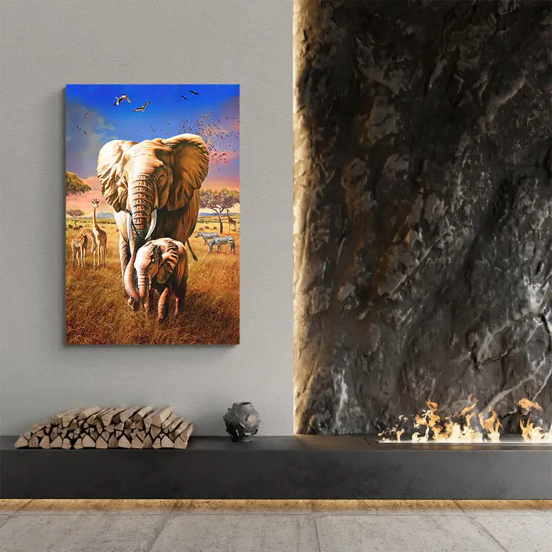 Peinture Éléphant Dans la Savane