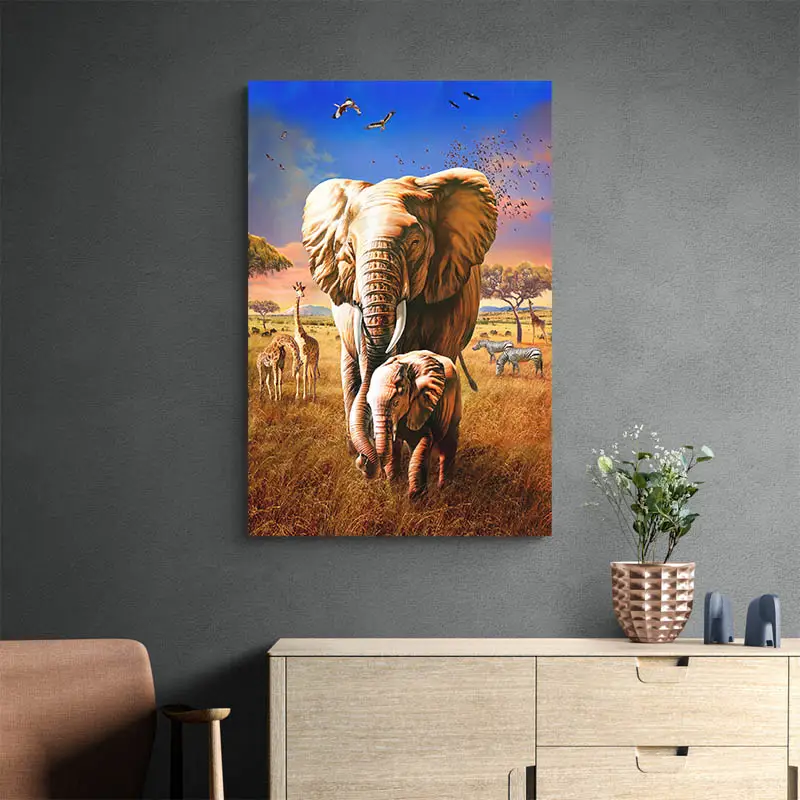 Peinture Éléphant Dans la Savane