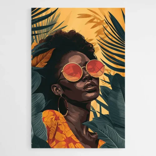 Poster femme afro jaune et vert