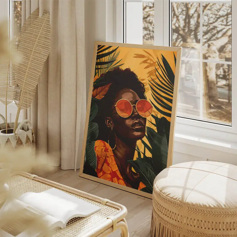 Poster femme afro jaune et vert