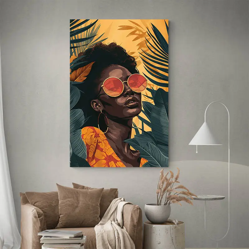 Poster femme afro jaune et vert