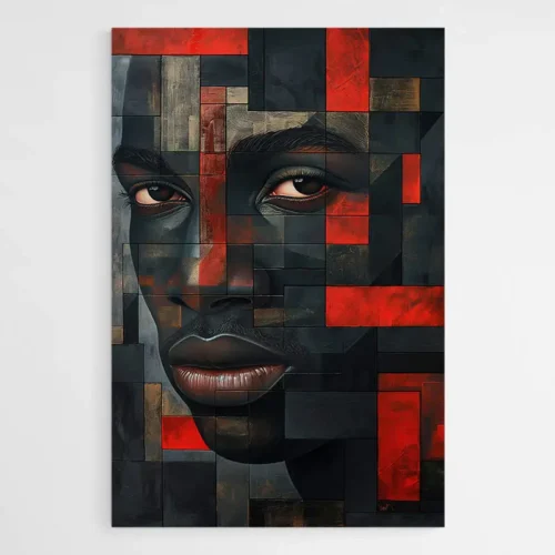 Tableau abstrait homme noir et rouge