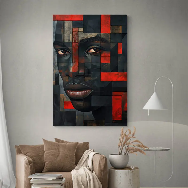 Tableau abstrait homme noir et rouge