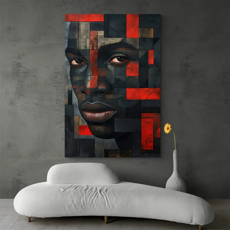 Tableau abstrait homme noir et rouge