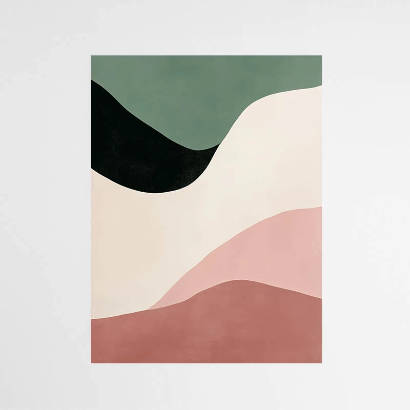 Tableau abstrait minimaliste noir rose et beige