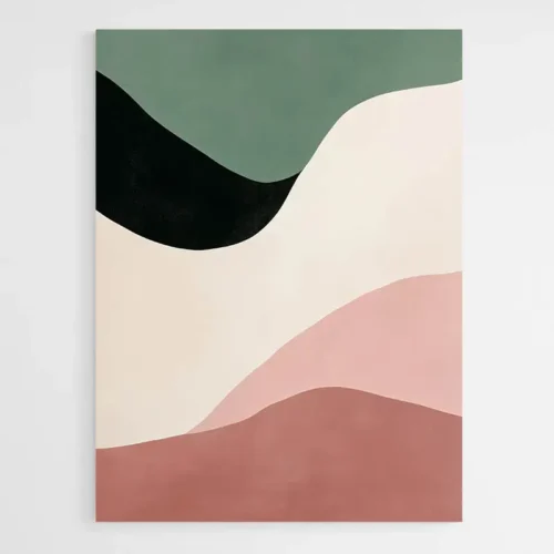 Tableau abstrait minimaliste noir rose et beige