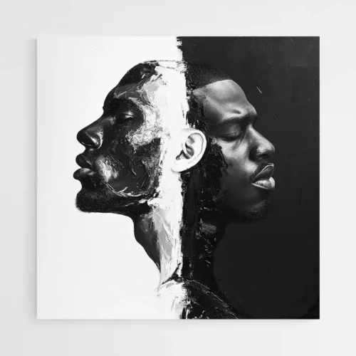 Tableau abstrait visages hommes noirs