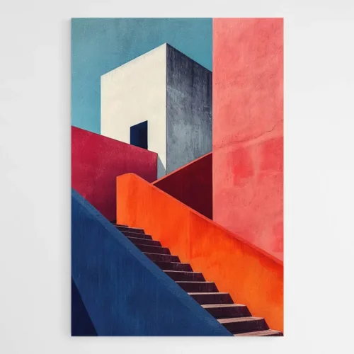 Tableau architecture rouge et bleu