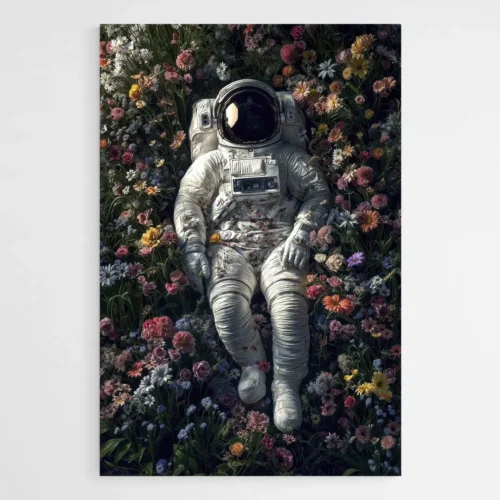 Tableau astronaute fleurs