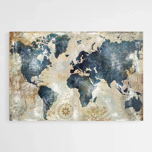 Tableau Carte du Monde Bleu