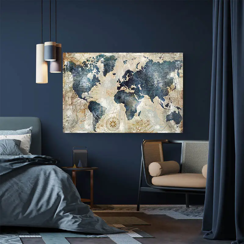 Tableau Carte du Monde Bleu