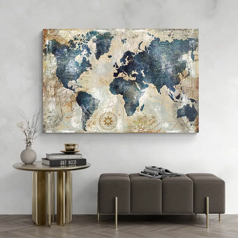 Tableau Carte du Monde Bleu