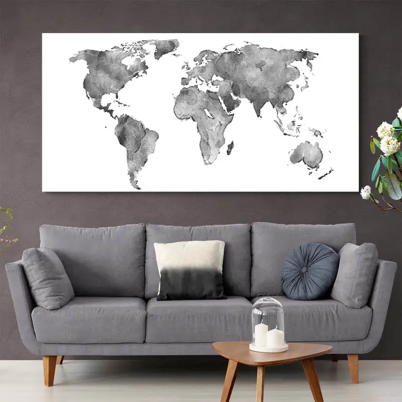 Tableau Carte du Monde Gris