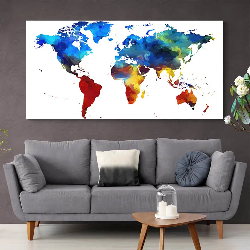 Tableau Carte du Monde Multicolore