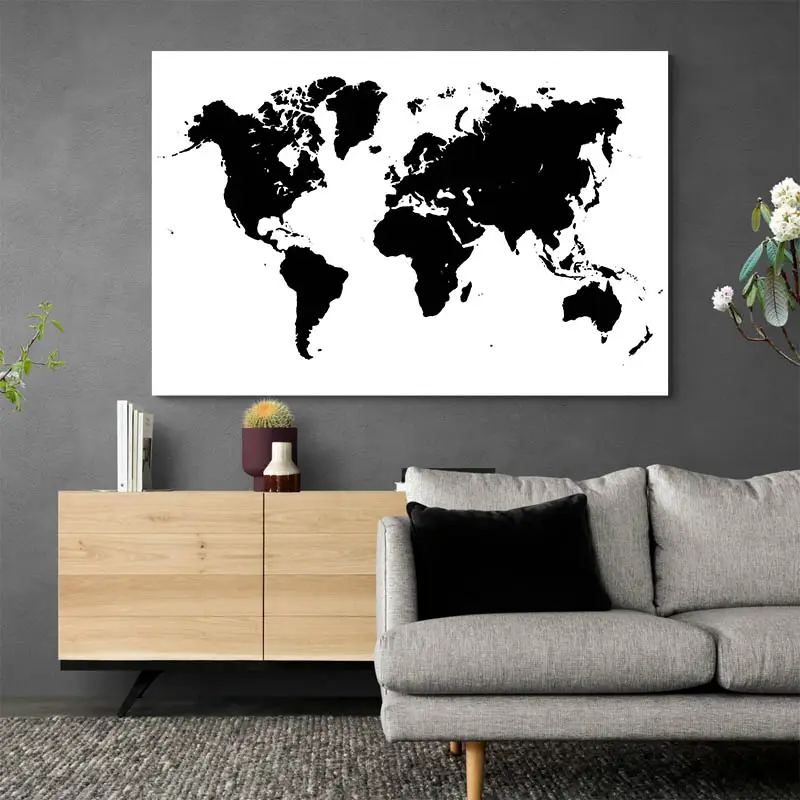 Tableau Carte du Monde Noir et Blanc