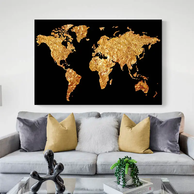 Tableau Carte du Monde Noir et Or