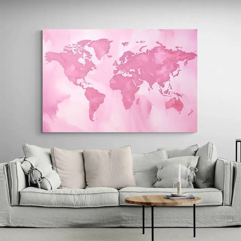 Tableau Carte du Monde Rose