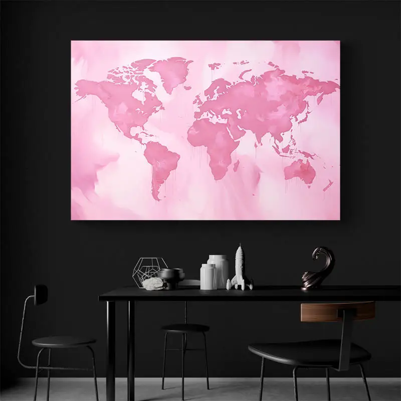 Tableau Carte du Monde Rose