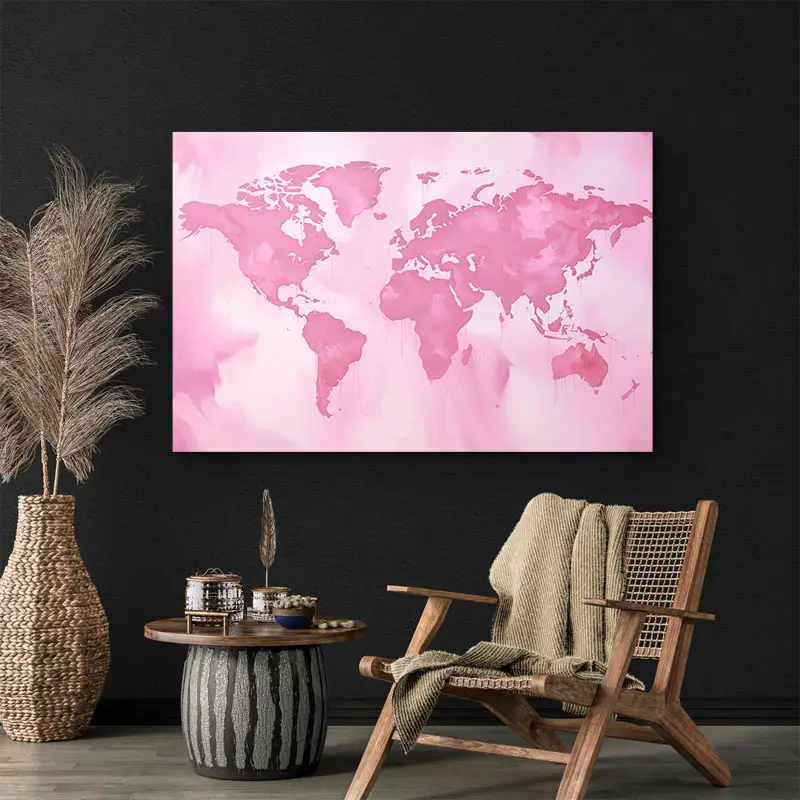 Tableau Carte du Monde Rose
