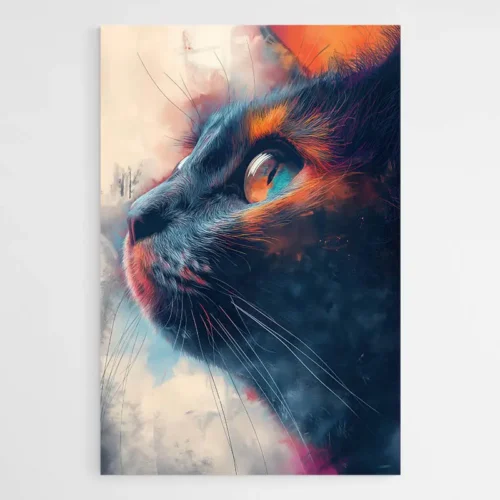 Tableau chat coloré bleu