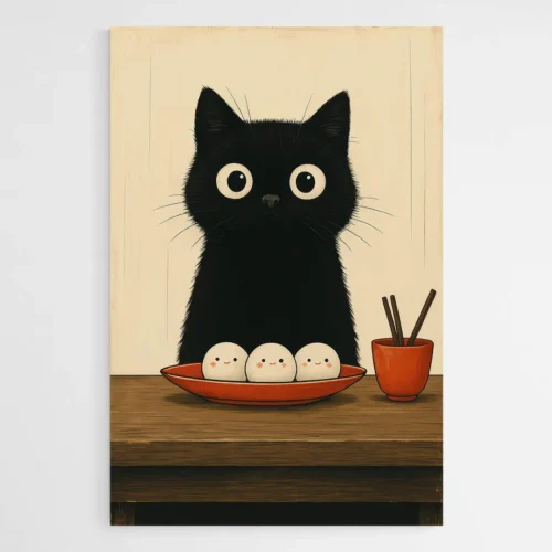 Tableau chat noir japonais