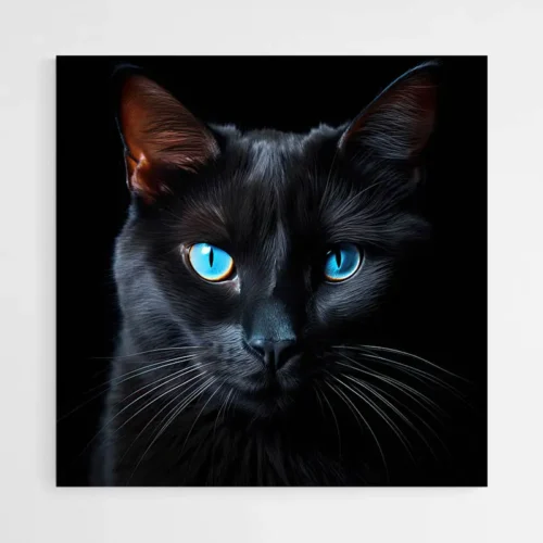 Tableau Chat Noir Yeux Bleus