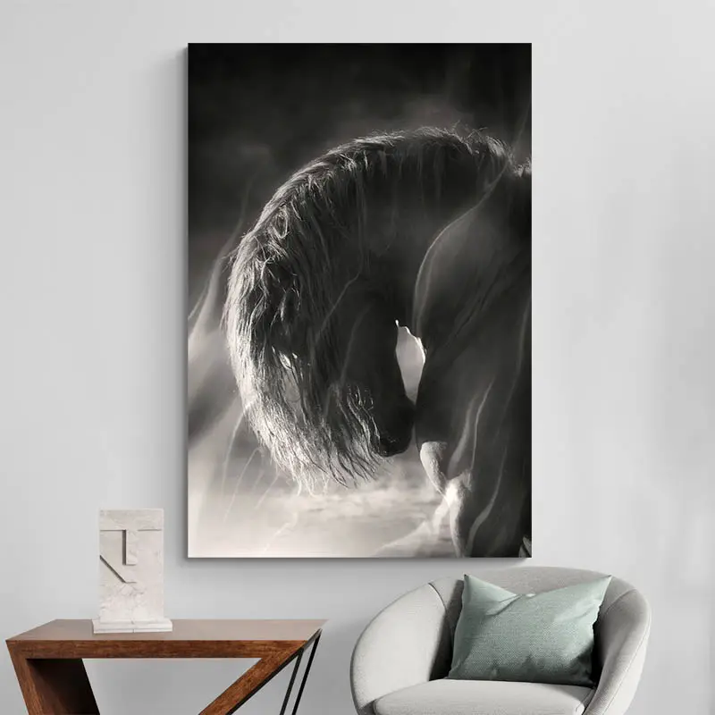 Tableau cheval noir et blanc