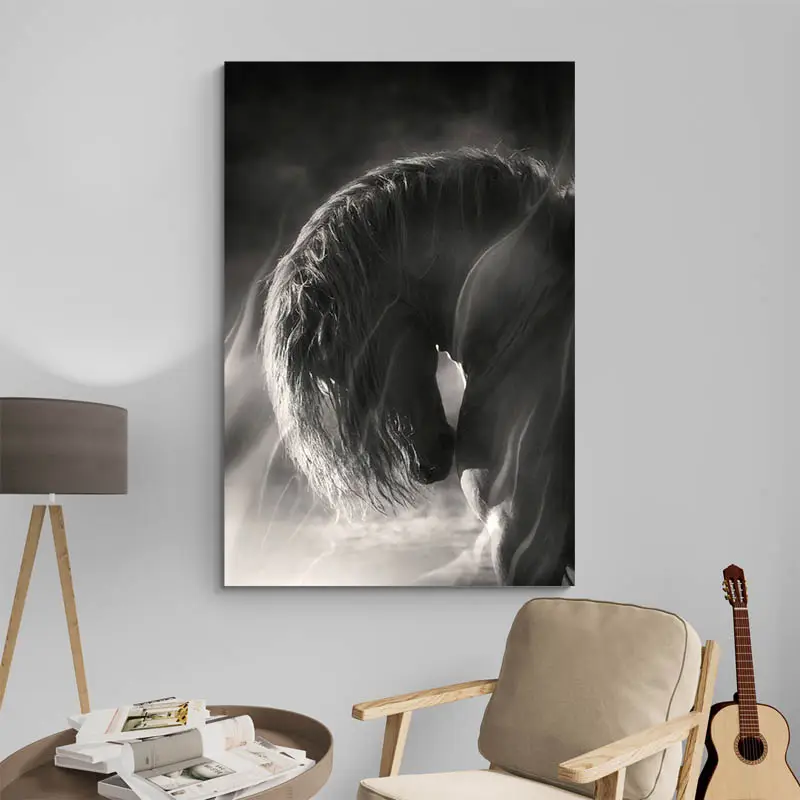 Tableau cheval noir et blanc