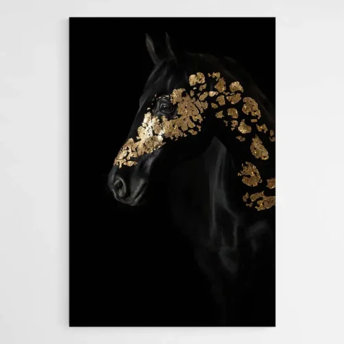 Tableau Cheval Noir et Or