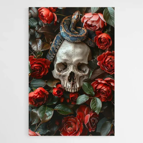 Tableau crane et fleurs