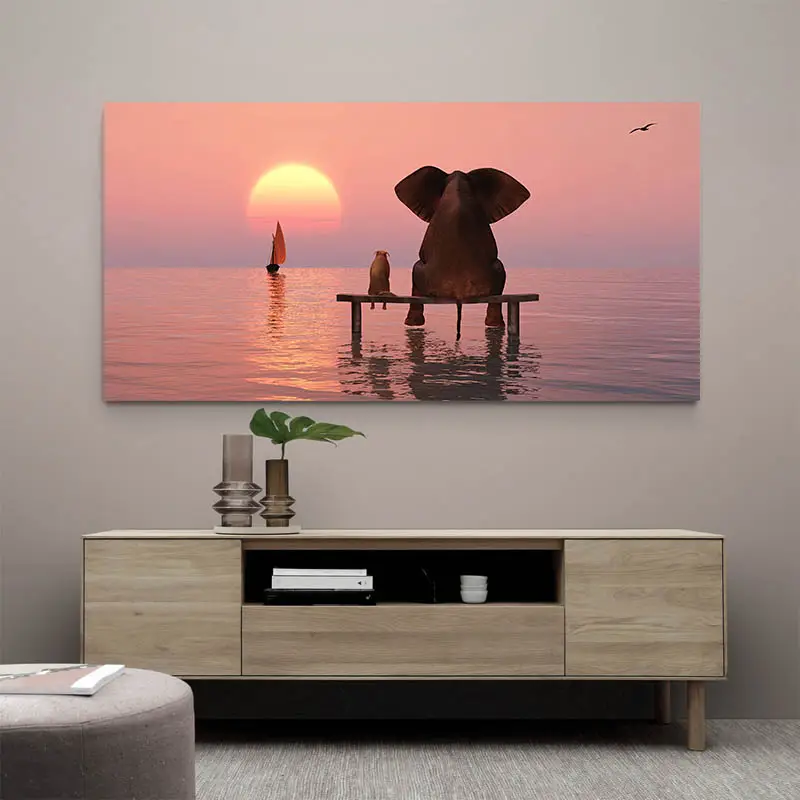 Tableau Éléphant Assis de Dos