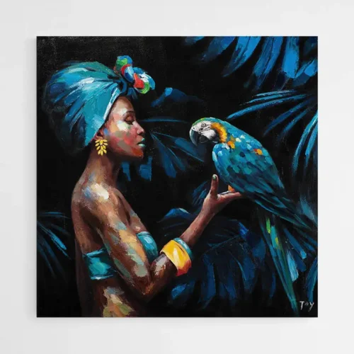 Tableau Femme Africaine et Perroquet
