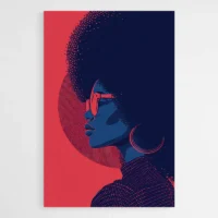 Tableau femme afro bleu et rouge