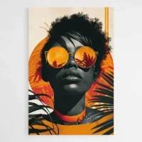 Tableau femme noire lunettes oranges