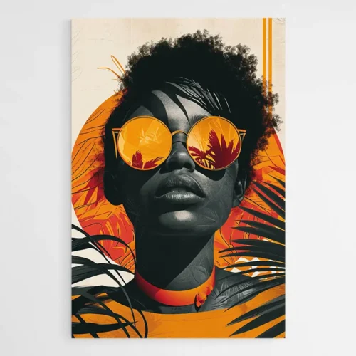 Tableau femme noire lunettes oranges