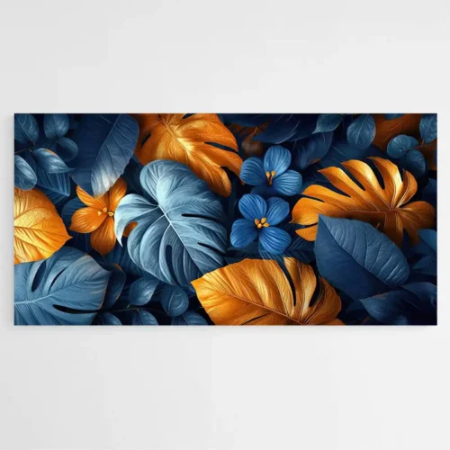 Tableau feuilles bleues et dorées