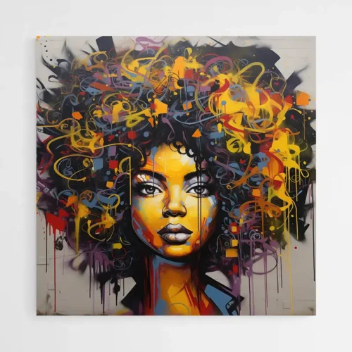 Tableau Fille Afro Graffiti