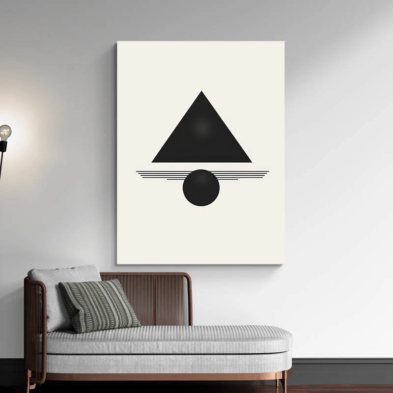 Tableau abstrait minimaliste noir rose et beige